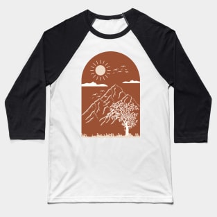 Boho Neutral Minimalist Landscape Nature Mounted Print Baseball T-Shirt